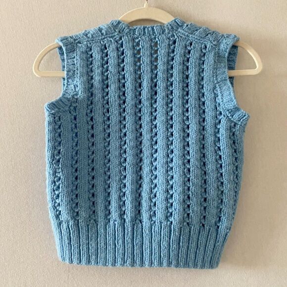 Vintage Handmade Knit Baby Blue Sweater Vest Size XS-S - Picture 6 of 6